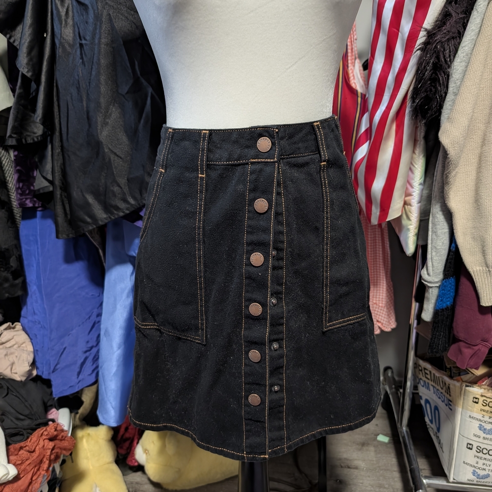 Forever 21 Black Denim Mini Skirt with Button Detail
